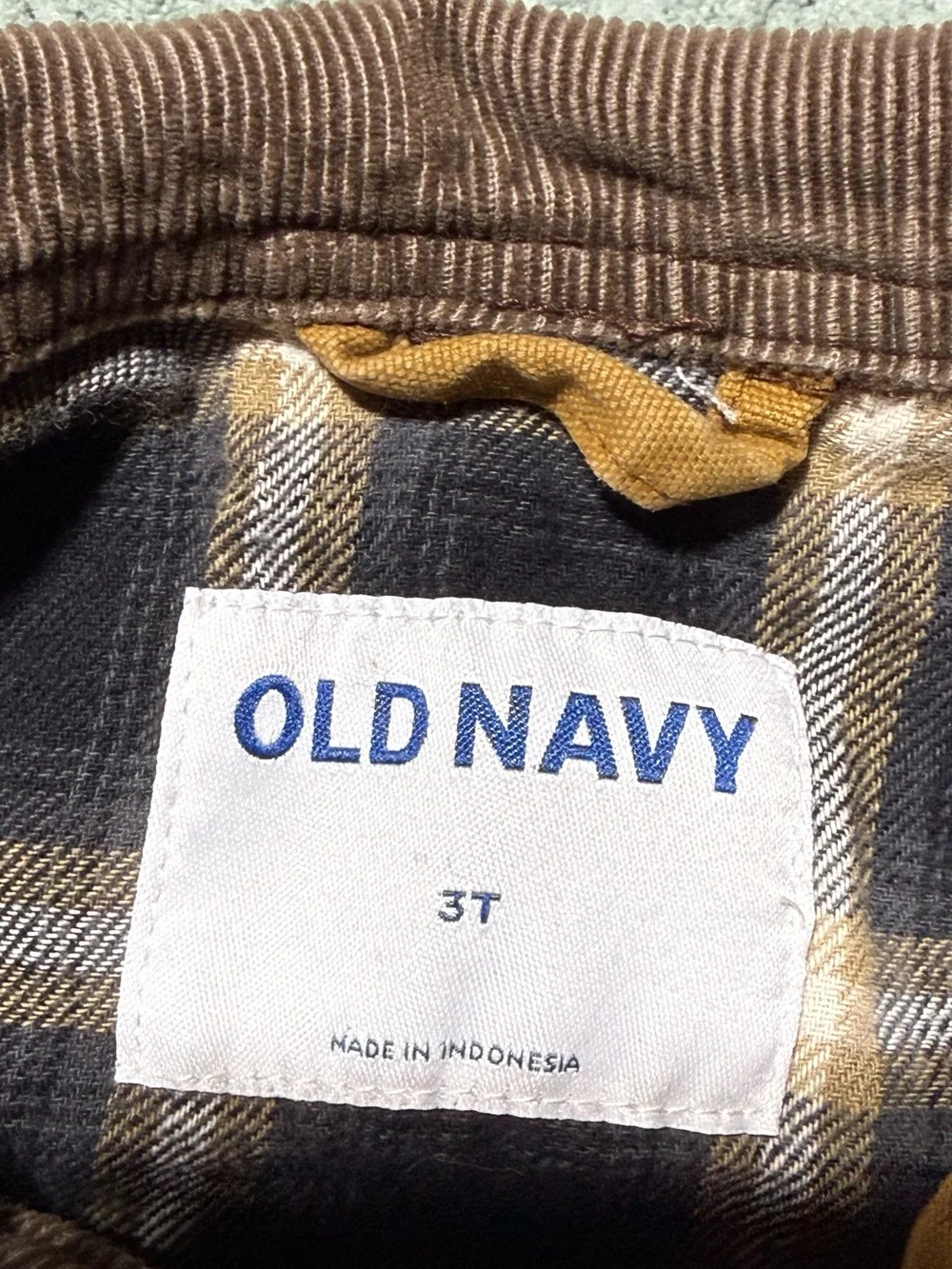 Old Navy Tan Canvas Toddler Jacket with Dark Brown Corduroy Collar 3t